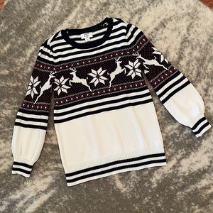 Girls Navy/Red Reindeer Christmas Sweater